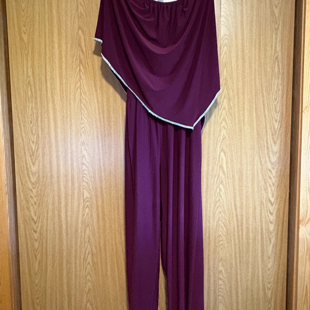 Dress Barn Plum Jumpsuit with Silver Trim